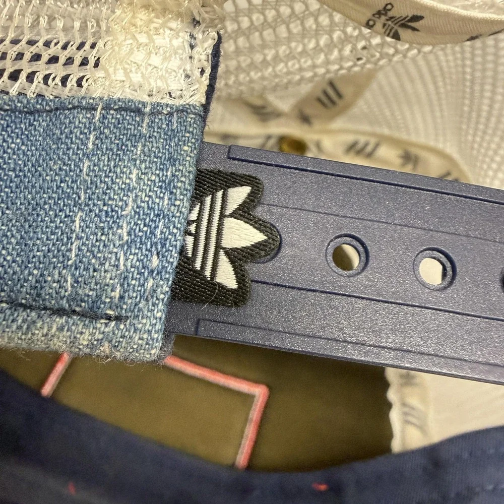 Adidas Hat Cap Snap Back One Size Blue‎ Denim Trefoil Patch Mesh Trucker Mens